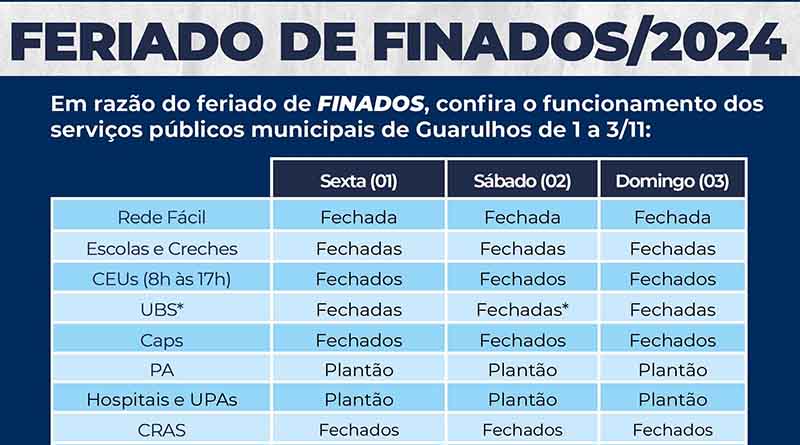 Dia do Servidor e feriado de Finados afetam funcionamento dos serviços municipais.