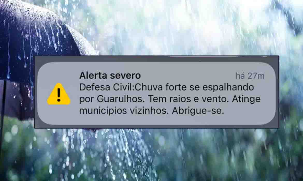 Defesa Civil emite alerta severo de chuva forte para a cidade de Guarulhos.